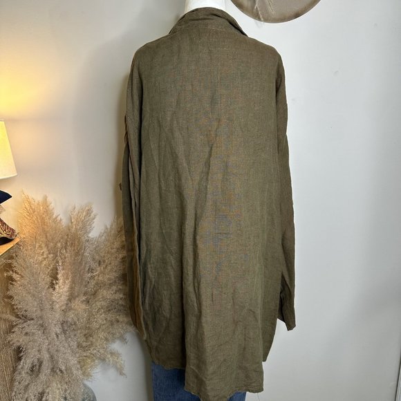 Flax Green Oversized Linen Blazer Large - Picture 5 of 6